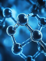 Poster - Close up of molecular structure in blue tones depicting science research and technology innovation with depth of field