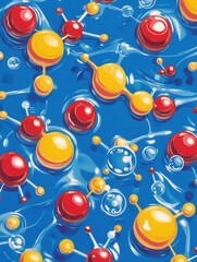 Poster - Colorful Molecular Structures Floating in Blue Liquid Abstract Illustration Science and Technology Concept Artistic Render