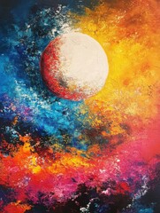 Poster - Abstract Painting of a Celestial Body Rising Above a Colorful Landscape in an Artistic Style