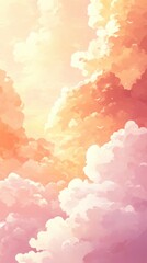 Poster - Dreamy Cloudscape Painting of a Pastel Sunset Sky with Birds Flying in the Distance Gentle and Peaceful Atmosphere