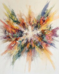 Poster - Abstract Painting of Colorful Explosion on Canvas; Artistic Expression of Energy and Movement; Studio Shot