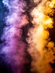 Poster - Colorful smoke plumes rising and swirling in a dark space abstract artistic studio shot of vaporous forms