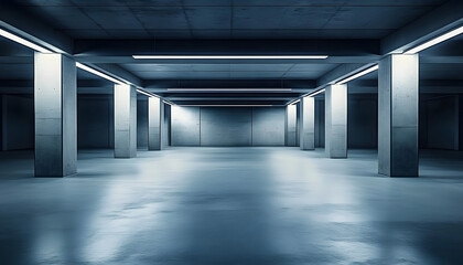 Poster - the basement room on the bottom floor of the building's parking lot is empty in an industrial cast c