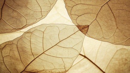 Poster - Sepia Toned Close Up of Skeleton Leaves Overlapping in Studio Setting for Background Texture and Design