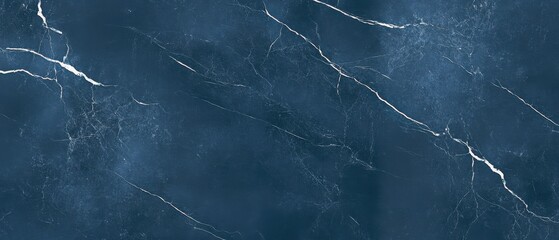 Poster - Elegant Navy Blue Marble Texture Background with White Veins Close Up for Interior Design and Luxury Look