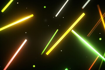 Leinwandbilder - Abstract Neon Light Streaks Floating in Dark Space High Angle Futuristic Glow Background