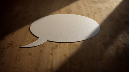 Poster - Round Speech Bubble Shaped Rug on Wooden Floor Captured in Soft Light for Creative Indoor Design and Modern Home Decor