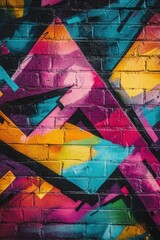 Poster - Colorful Brick Wall Graffiti Art Close Up Abstract Urban Design Street Art Angle View