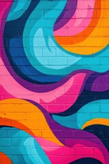 Poster - Colorful Brick Wall Mural Abstract Art Close Up Full Frame Captivating Urban Expression Bright Palette Street Art Design