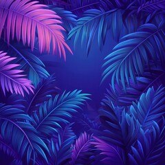 Poster - Tropical Palm Leaves in Neon Colors Lush Foliage Jungle Illustration Exotic Plants Vibrant Background