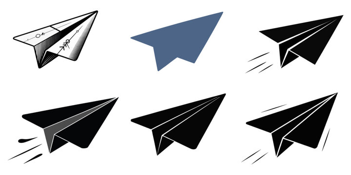 Paper plane icons of silhouette vector illustration on white background, Set of color paper airplanes isolated background, Paper Plane Icon, Paper Airplane Flat Gradient Icons Set