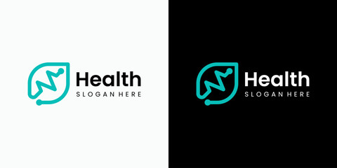 Poster - Leaf and pulse shape vector logo design with modern, simple, clean and abstract style. Icon for business, health care, medical and personal branding.