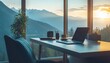 © Farid - Scenic mountain view from a modern workspace.