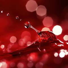 Poster - Red water drop collision high speed photography macro shot with bokeh lights studio setting abstract art