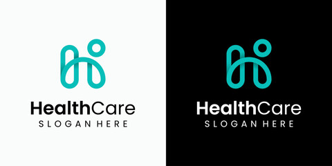 Aufkleber - Vector logo design of letter H in the shape of a person with modern, simple, clean and abstract style. Icon for business, health care, coaching and personal branding.