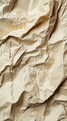 Poster - Beige Crumpled Paper Texture Close Up Shot for Backgrounds or Mockups Neutral Tones Wrinkled Surface Detail Pattern Abstract Design Studio Shot