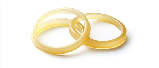 Poster - Two Interlocking Yellow Bangles on White Background Minimalist Jewelry Still Life Close Up Studio Shot