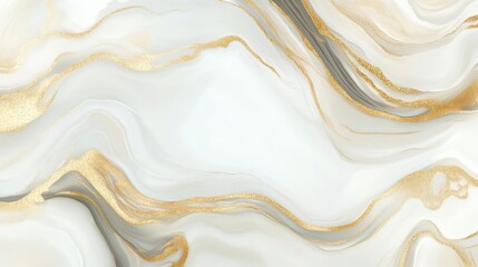 Leinwandbilder - Abstract Fluid Art with Gold Veins, Elegant White and Grey Marble Texture, Luxury Background, Top View