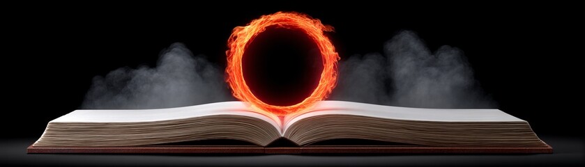 Poster - An intricate pentagram made of fire, hovering above an ancient book, dark occult aesthetics, ritualistic atmosphere, glowing embers, high-end cinematic quality, ultra-detailed textures