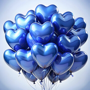 Heart-Shaped Indigo Balloons Floating in the Air