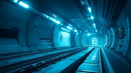 Aufkleber - Subway tunnel with bright lighting and clean tracks, emphasizing the modern design and efficiency of underground public transit systems