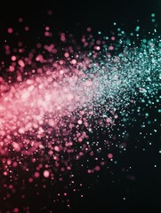 Poster - Abstract pink and teal glitter particles explosion on dark background macro photography studio shot for celebration and festive design
