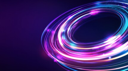 Poster - Abstract Light Trails Forming a Circular Pattern on Dark Background, Digital Art, Bright Colors, Modern Design, Creative Illustration