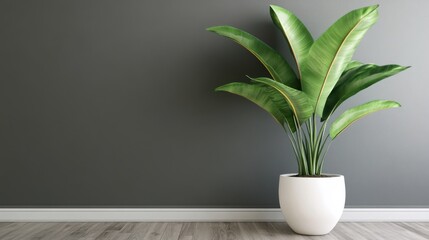 Poster - Bird of Paradise plant in white pot against gray wall interior design studio shot minimal style home decor