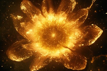 Poster - Abstract golden flower bloom close up macro shot with light and shadow for background or wallpaper design element