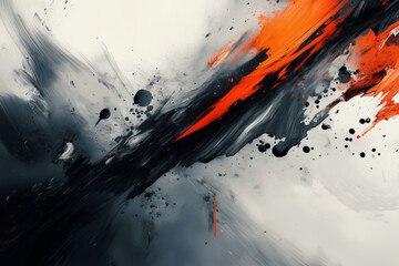 Aufkleber - painting of a black and orange line with splatters of paint. The painting has a chaotic and energetic feel to it, with the black and orange colors creating a sense of movement and tension
