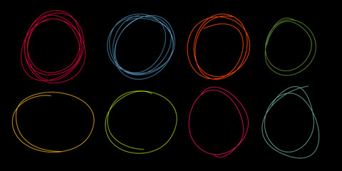 Poster - Hand drawn colorful scribble line circles. Doodle circular for message note mark design element. vector illustration