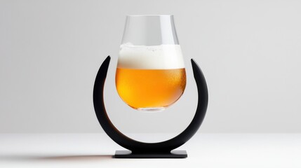 Poster - Craft Beer Glass with Pale Ale in Modern Black Stand on White Background Studio Shot Close Up