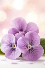 Poster - Delicate Purple Pansies Bloom in Soft Light Macro Floral Still Life Beauty Springtime