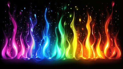 Poster - Abstract Rainbow Flames Rising on Black Background Digital Art Illustration Graphic Design