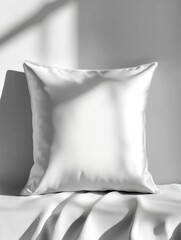 Poster - White pillow on white cloth in room with shadow calm minimalist style close up studio shot