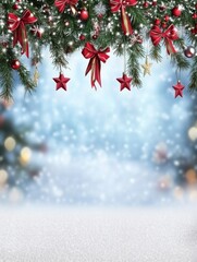 Poster - Christmas garland decoration hanging over snowy background festive holiday season winter scene