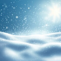 Poster - Winter landscape of snow drifts with falling snowflakes and bright sunlight in a blue sky scenic view holiday season background