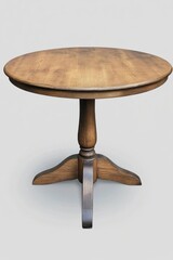 Poster - Studio shot of a round wooden pedestal table on a neutral background for product photography and interior design mockups