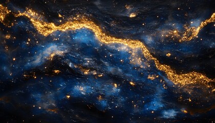 Poster - Cosmic landscape with shimmering gold streaks.