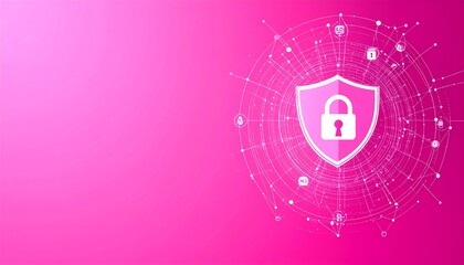 Aufkleber - A digital shield symbolizing security amidst a vibrant pink background, representing data protection and cybersecurity themes