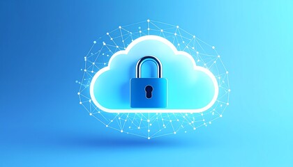 Poster - A cloud with a padlock symbolizes data security and privacy in the digital realm, representing safe cloud storage solutions