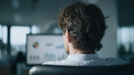 Poster - Data Analyst Concentrated: A focused individual delves deep into intricate data visualizations, exploring charts and figures on the computer, and illuminating the precision, analysis.