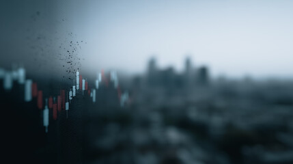 Poster - Market Volatility: A visual representation of market fluctuations, showing a chart overlayed against a city skyline, symbolizing the dynamic nature of economics.