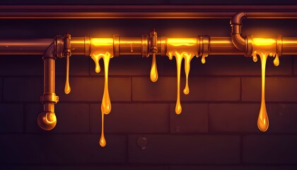 Poster - A detailed illustration of molten substance dripping from pipes.