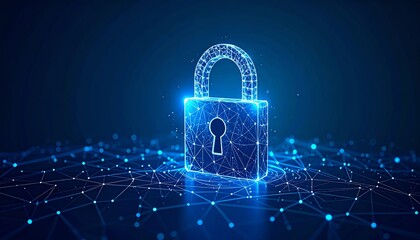 Poster - A glowing digital padlock symbolizes cybersecurity and data protection in a connected network