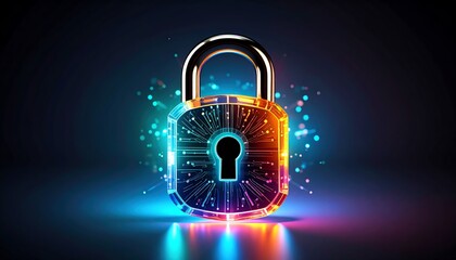 Poster - A futuristic padlock design with glowing elements, symbolizing security and digital protection in a modern context