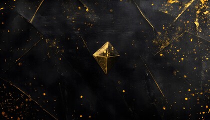 Poster - Geometric golden pyramid on a dark textured surface.