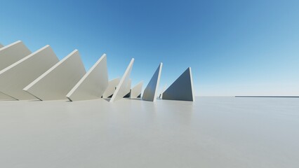 Aufkleber - 3d render of abstract modern geometry architecture with empty cement floor, minimal exterior, car presentation background.