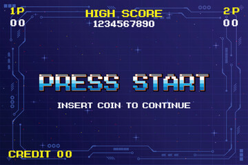Wall Mural - press start insert a coin to continue. pixel art .8 bit game. retro game. for game assets. retro fut