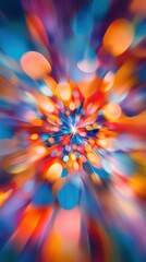 Poster - Abstract Zoom Burst of Colorful Light Streaks and Bokeh Circles with Vibrant Orange Blue and Red Tones